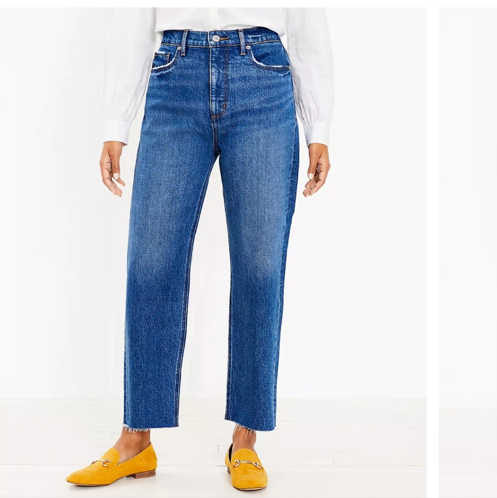 loft Jeans 90s Straight Dark Wash 12 Frayed Cropped